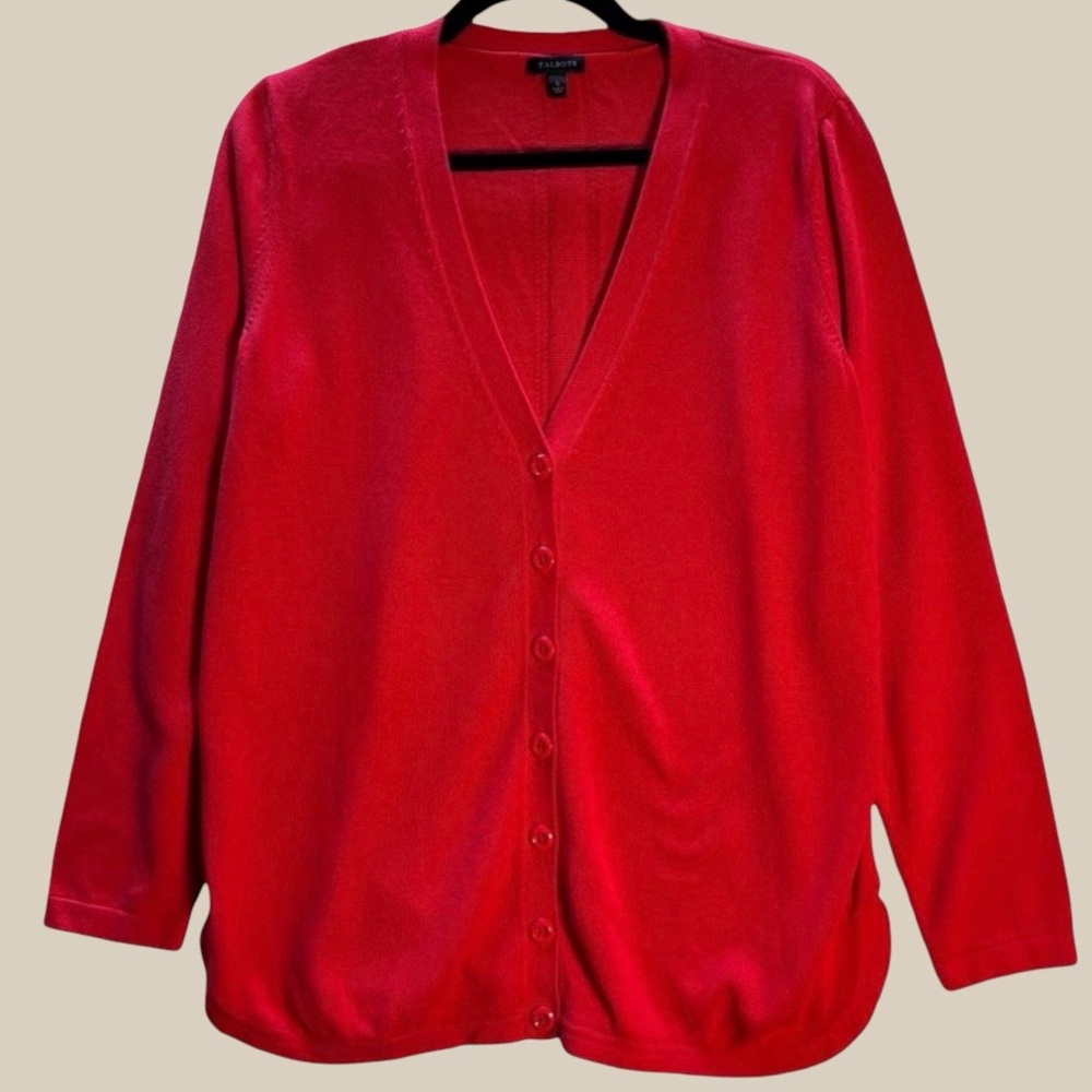 Talbots Red V-Neck Button Cardigan Size Large